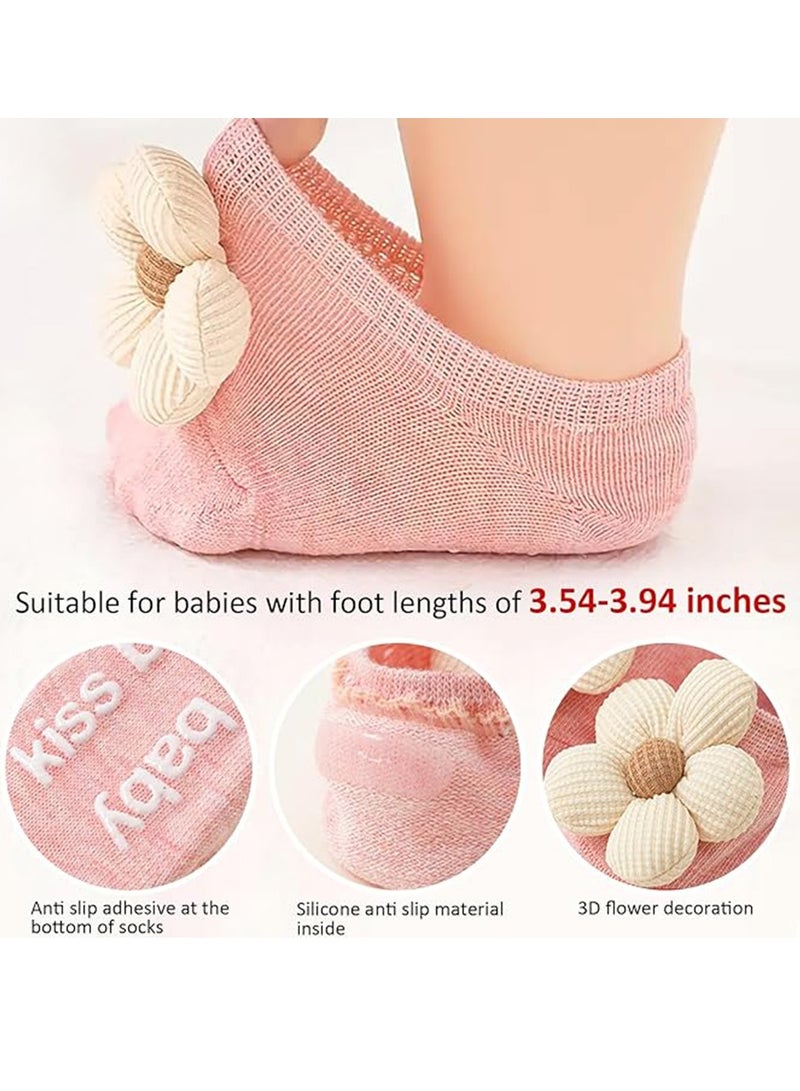 Gonice 4Packs Baby Girls Socks,Flower Non-Slip Grips for Babies Toddler Princess Low Cut Ankle Socks for Girls - Image 4